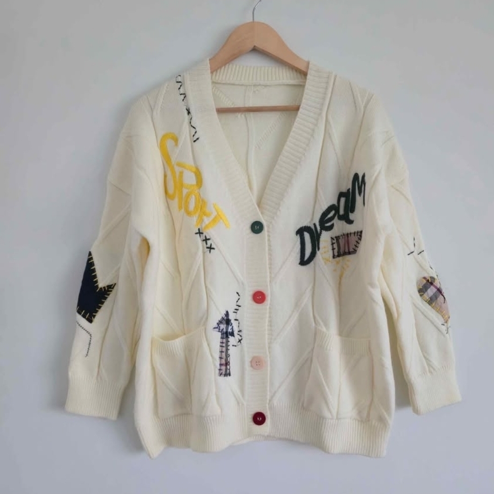 Stylish Cream Cardigan with Colorful Accents